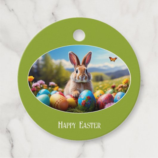 Kleiner Osterhase in Landschaft, oval -  Bedankjes Labels (Voorkant)