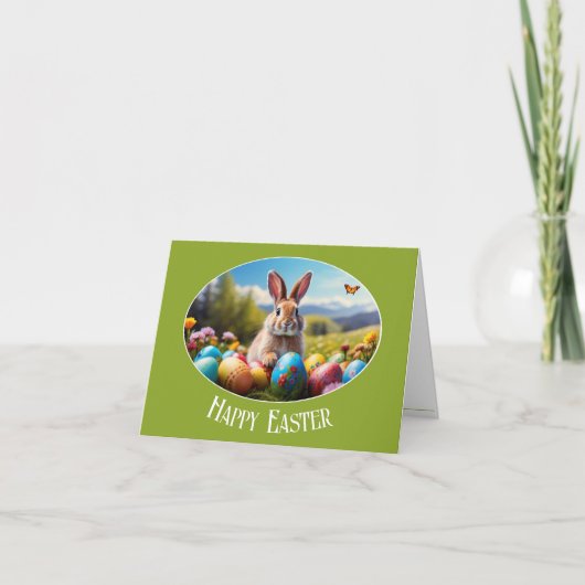 Kleiner Osterhase in Landschaft, oval - Grußkarte, Bedankkaart (Voorkant)