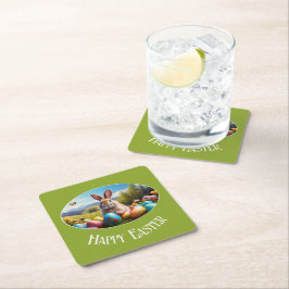 Kleiner Osterhase in Landschaft, oval -  Kartonnen Onderzetters