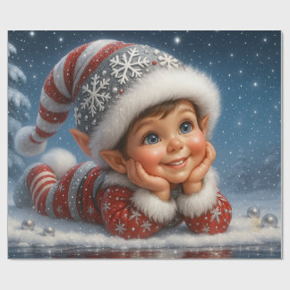 Kleiner Weihnachts-Elf im Glitzer-Schnee Cadeaupapier