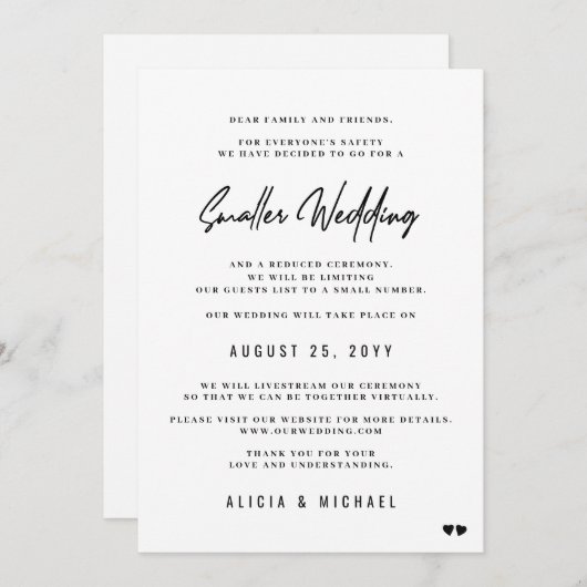 Kleinere bruiloft moderne minimale verkleinde cere aankondiging (Voorkant / Achterkant)