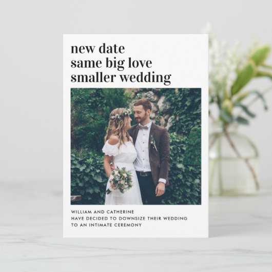 Kleinere Bruiloft Nieuwe Datum Dezelfde Liefde Ger Aankondiging (Staand voorkant)