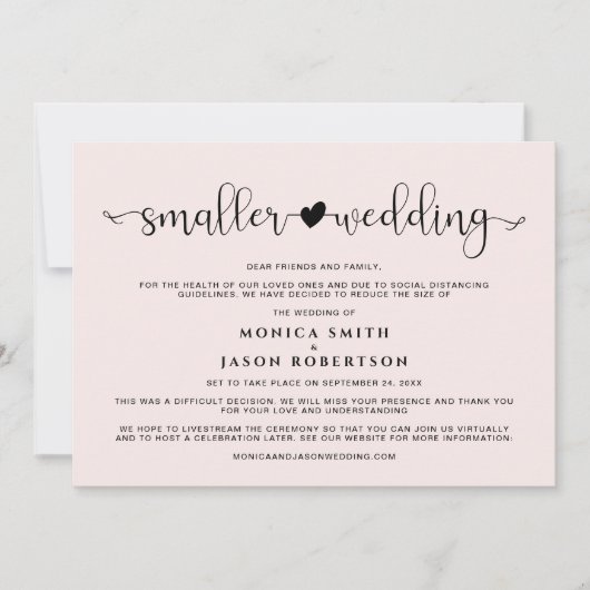 Kleinere bruiloft van plan veranderd Hart Roze Aankondiging (Voorkant)