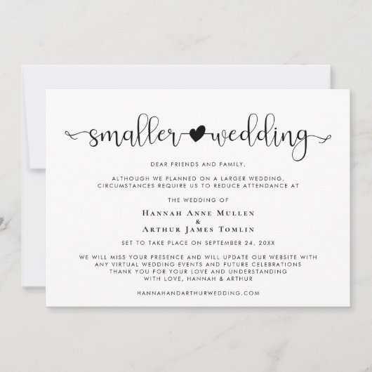 Kleinere bruiloft Verander van plannen Hart Aankondiging (Voorkant)