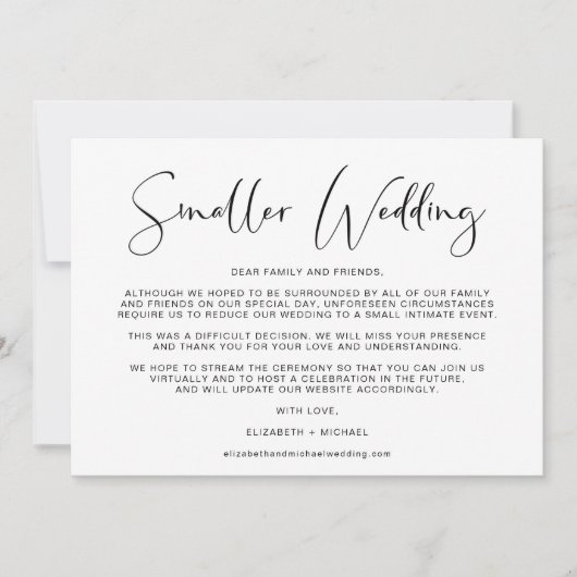 Kleinere bruiloft Verandering van plannen Elegant Aankondiging (Voorkant)