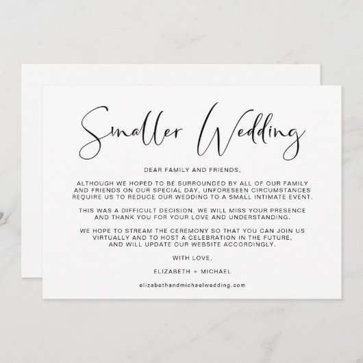 Kleinere bruiloft Verandering van plannen Elegant Aankondiging (Voorkant / Achterkant)