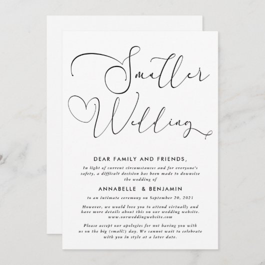 Kleinere bruiloft | Wij maken het kleiner aankondi Kaart (Voorkant / Achterkant)