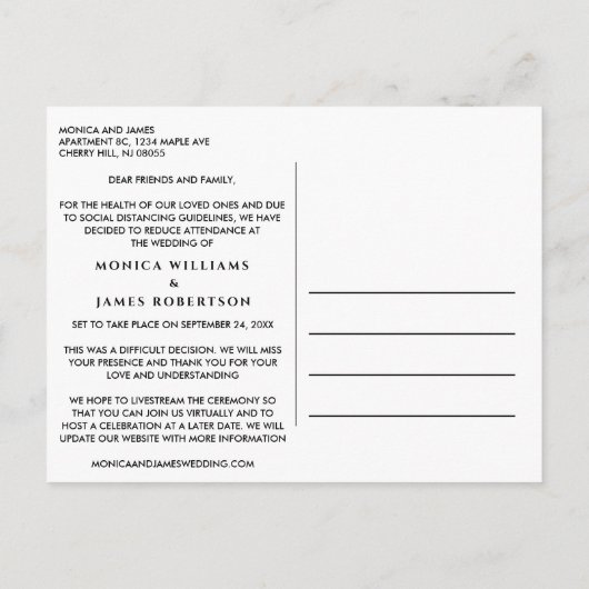 Kleinere Bruiloft Wijziging van Plannen Crème Eleg Aankondigingskaart (Achterkant)