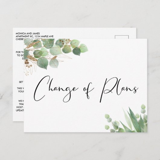 Kleinere bruiloft Wijziging van plannen Eucalyptus Aankondigingskaart (Voorkant / Achterkant)