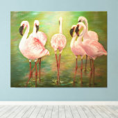 Kleinere flamingo's schilderkunst canvas afdruk (Insitu (Houten vloer))