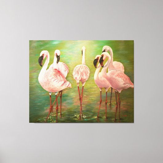 Kleinere flamingo's schilderkunst canvas afdruk (Voorkant)