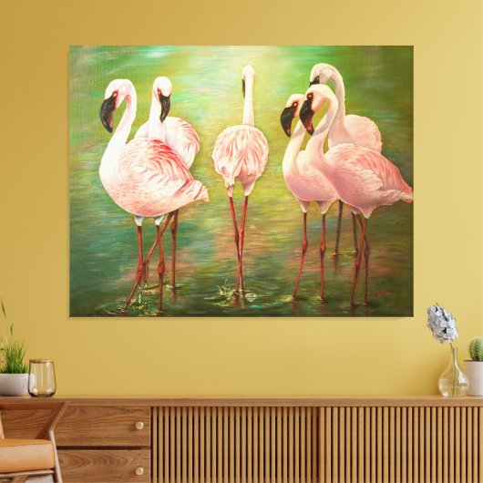 Kleinere flamingo's schilderkunst canvas afdruk (Insitu (Woonkamer))