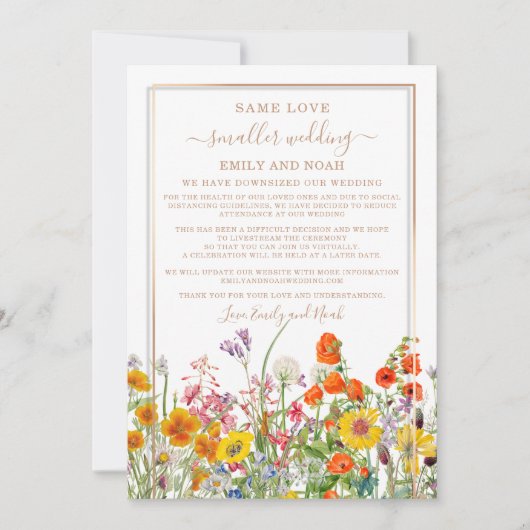 Kleinere gedownsized bruiloft kleurige wilde bloem kaart (Voorkant)