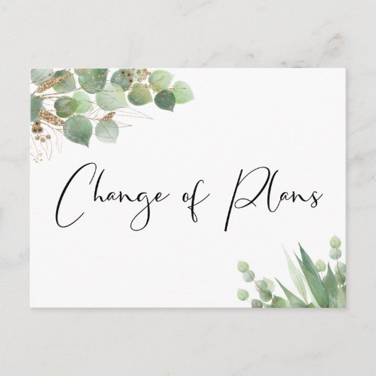 Kleinere Huwelijksplannen Gewijzigd Eucalyptus Aankondigingskaart (Voorkant)