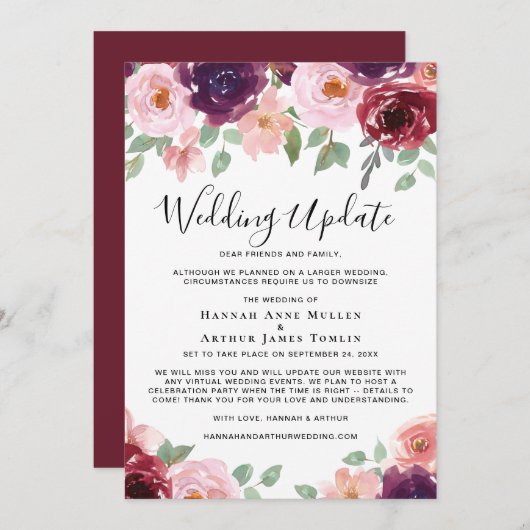 Kleinere Huwelijksupdate Bloemenaquarel Aankondiging (Voorkant / Achterkant)