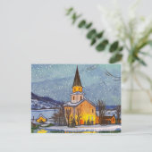 Kleinere kerk in het dorp tijdens de winter feestdagenkaart (Staand voorkant)