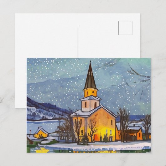 Kleinere kerk in het dorp tijdens de winter feestdagenkaart (Voorkant / Achterkant)