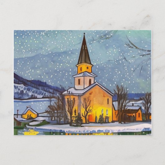 Kleinere kerk in het dorp tijdens de winter feestdagenkaart (Voorkant)
