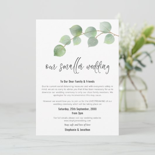 Kleinere Trouw Uitgeklede Moderne Script Eucalyptu Aankondiging (Staand voorkant)