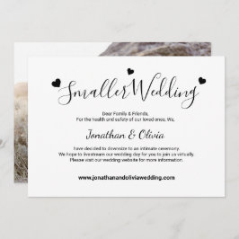 Kleinere Trouwfeest Verkleining Zwart en Wit Foto Aankondiging