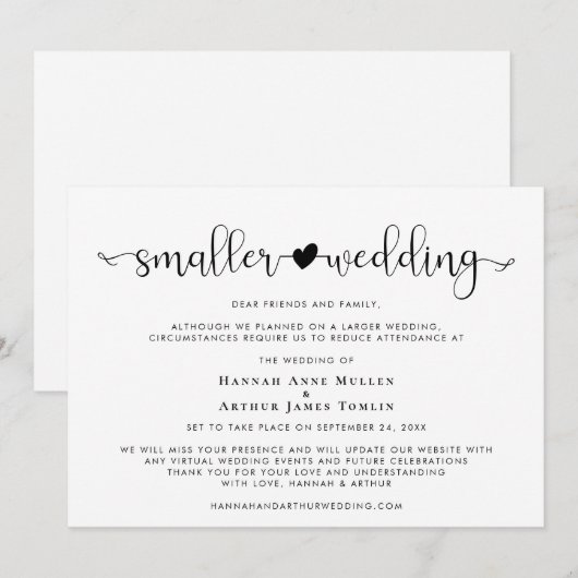 Kleinere Trouwplannen Gewijzigd Hart Aankondiging (Voorkant / Achterkant)