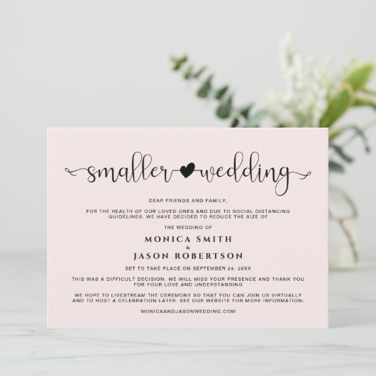 Kleinere Trouwplannen Gewijzigd Hart Roze Aankondiging (Staand voorkant)