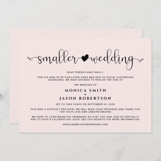 Kleinere Trouwplannen Gewijzigd Hart Roze Aankondiging (Voorkant / Achterkant)