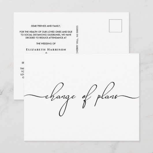 Kleinere Trouwplannen Gewijzigd Trendy Schrift Aankondigingskaart (Voorkant / Achterkant)