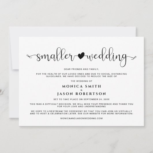 Kleinere Verkleinde Bruiloft Wijziging Van Plannen Aankondiging (Voorkant)