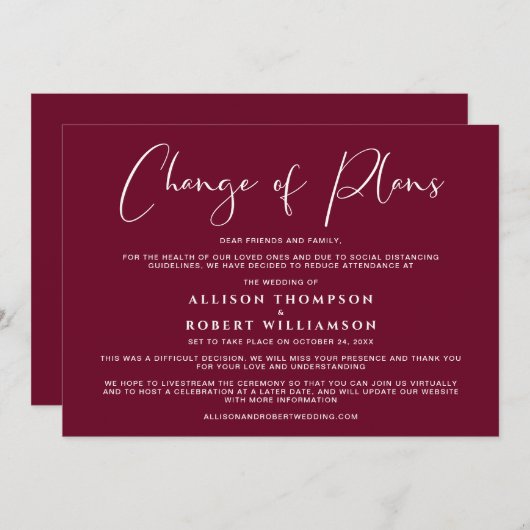 Kleinere Verkleinde Bruiloft Wijziging van Plannen Aankondiging (Voorkant / Achterkant)