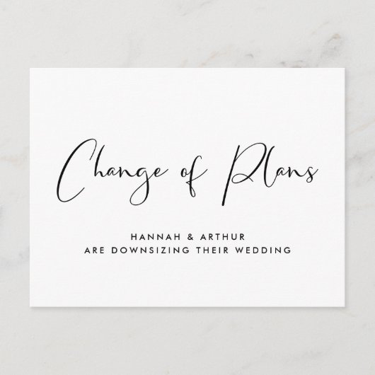 Kleinere Verkleinde Huwelijk Wijziging Van Plannen Aankondigingskaart (Voorkant)