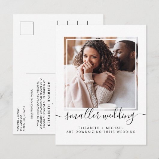 Kleinere, verkleinde trouwfoto met weinig details aankondigingskaart (Voorkant / Achterkant)