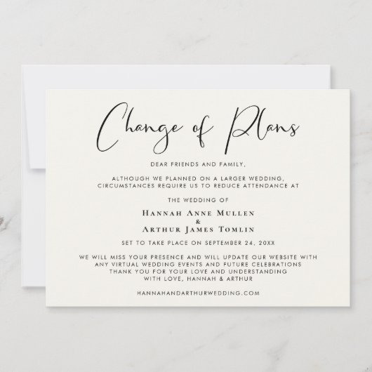 Kleinere Verkleinde Trouwplannen Gewijzigd Crème Aankondiging (Voorkant)