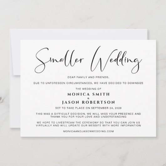 Kleinere Verkleinde Trouwplannen Gewijzigd Elegant Aankondiging (Voorkant)