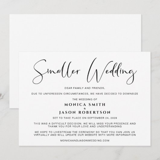 Kleinere verkleining van het huwelijk: verbouwing aankondiging (Voorkant / Achterkant)