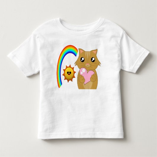 kleines Kätzchen mit Herz und Regenbogen Kinder Shirts (Voorkant)