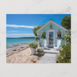 kleines mintfarbenes Strandhaus am Meer Briefkaart