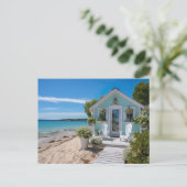 kleines mintfarbenes  Strandhaus am Meer Briefkaart (Staand voorkant)