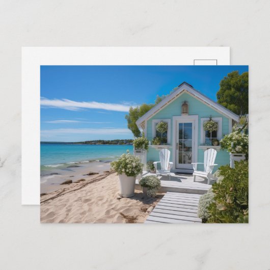 kleines mintfarbenes  Strandhaus am Meer Briefkaart (Voorkant / Achterkant)