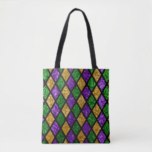 Kleingroene, paarse en goudglitterpaillet tote bag