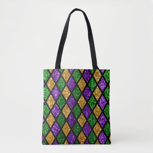 Kleingroene, paarse en goudglitterpaillet tote bag (Voorkant)