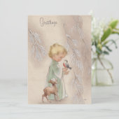 kleinkerstmeisje met dieren feestdagenkaart (Staand voorkant)