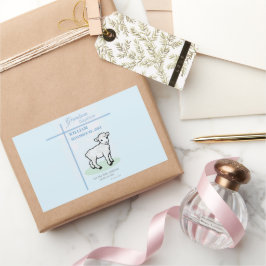 Kleinkind Doop Blauwe Lam Geschenk Met Naam Rechthoekige Sticker