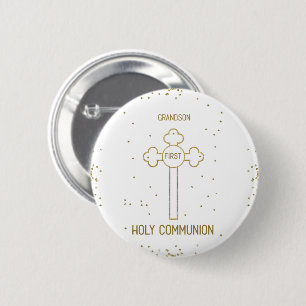 Kleinkind Eerste Heilige Communie Gouden Kruis Ronde Button 5,7 Cm