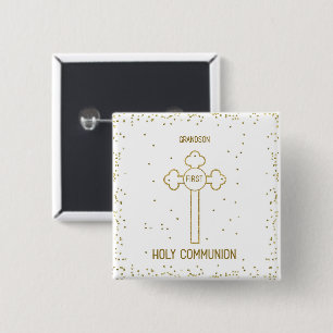 Kleinkind Eerste Heilige Communie Gouden Kruis Vierkante Button 5,1 Cm
