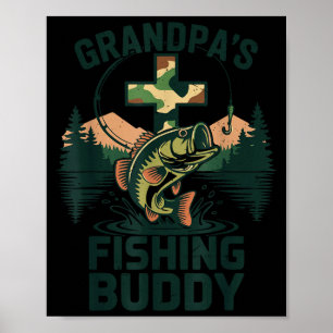 Kleinkind opa visserij buddy camouflage baars vis poster