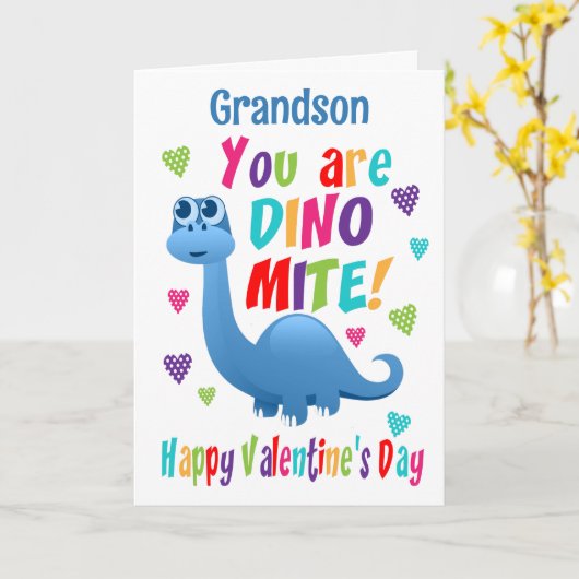 Kleinkind Valentijnsdag Dinosaurus Kaart (Gele Bloem)