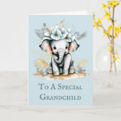 Kleinkind verjaardag bericht schattige olifant saf kaart (Gele Bloem)