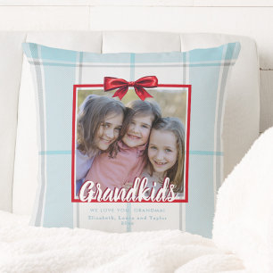 Kleinkinderen Blauw Geruit Boog Kerstvakantie Foto Kussen