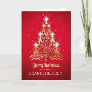 Kleinkinderen, kerstkaart met kerstboom feestdagen kaart